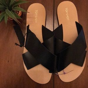 New TOPSHOP Black Leather Slide